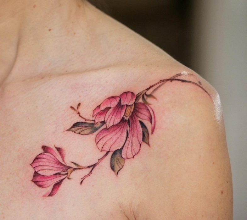 magnolia shoulder tattoo